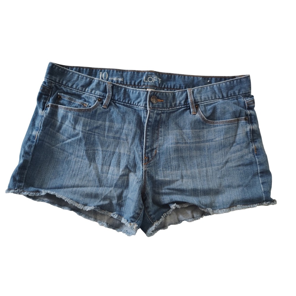 Ann Taylor LOFT Original Denim Shorts Medium Wash Cut Off Frayed Hem Womens 10